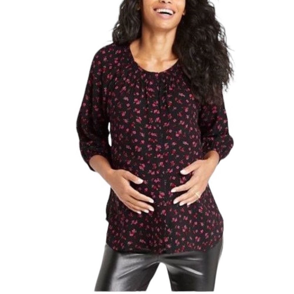 The Nines By HATCH 3/4 Sleeve Smockneck Button Down Maternity Top Size Small NWT